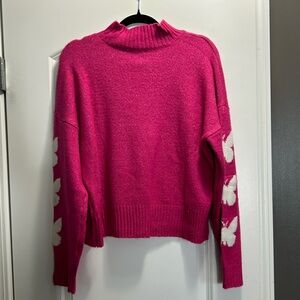 Large Ultra Flirt Pink Mock Neck Cropped Sweater